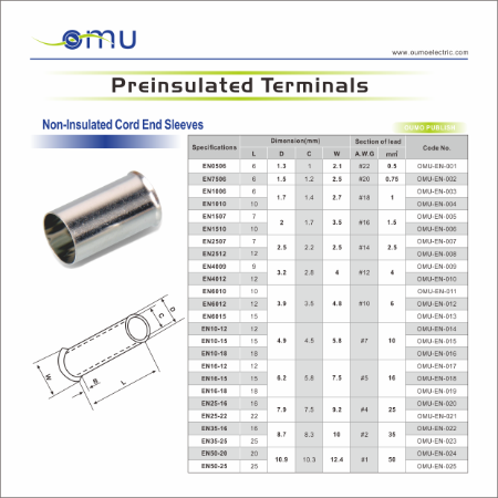 Non-Insulated Cord End Sleeves EN